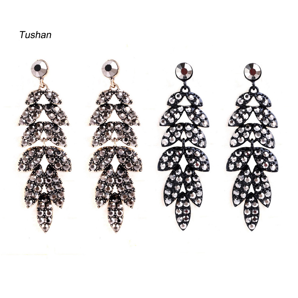 1 Đôi Bông Tai Hình Chiếc Lá Đính Đá Phong Cách Vintage Dành Cho Nữ