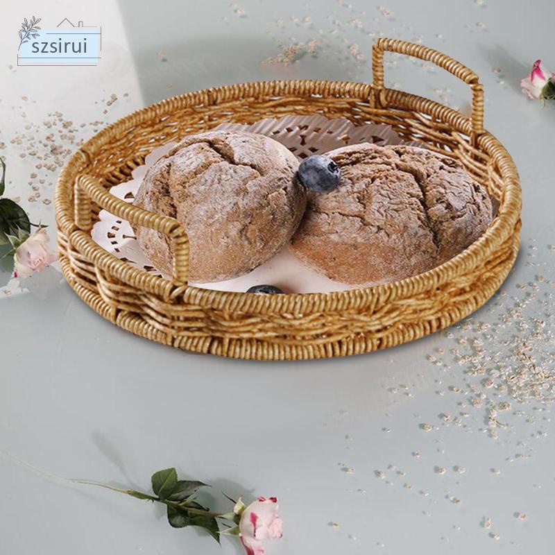 Khay Tròn Bằng Mây Đan Đựng Bánh Mì / Cà Phê Để Bàn Tiệc Tối