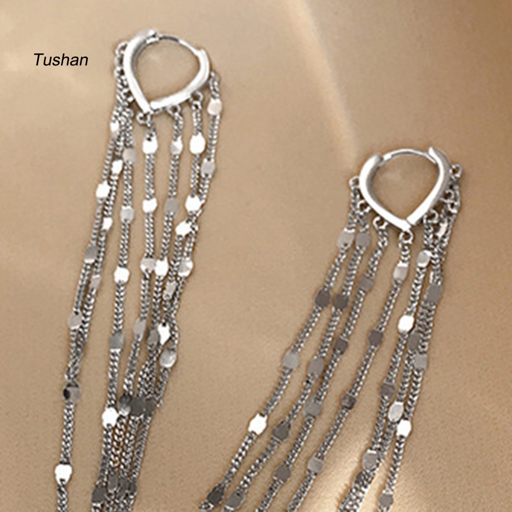 1 Đôi Bông Tai Tua Rua Dài Hình Trái Tim Màu Sắc Cá Tính Chống Dị Ứng