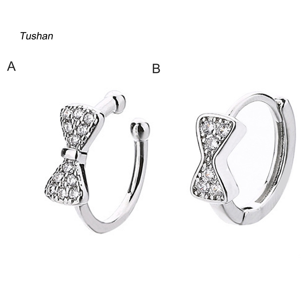 1 Khuyên Vành Tai Hình Nơ Đính Đá Lấp Lánh Phong Cách Pháp