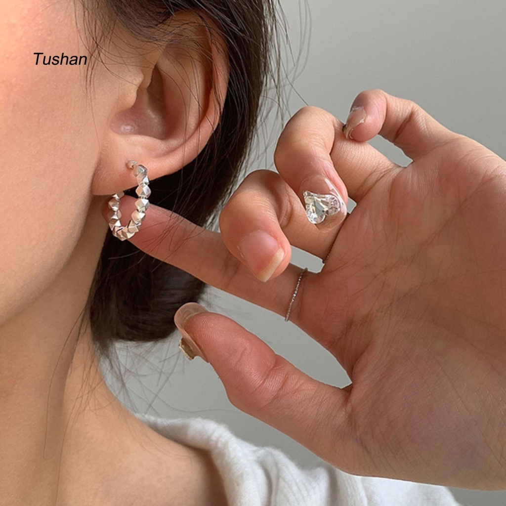 1 Đôi Bông Tai Xỏ Hạt Cườm Hình Vuông Phong Cách Hàn Quốc Dành Cho Nữ