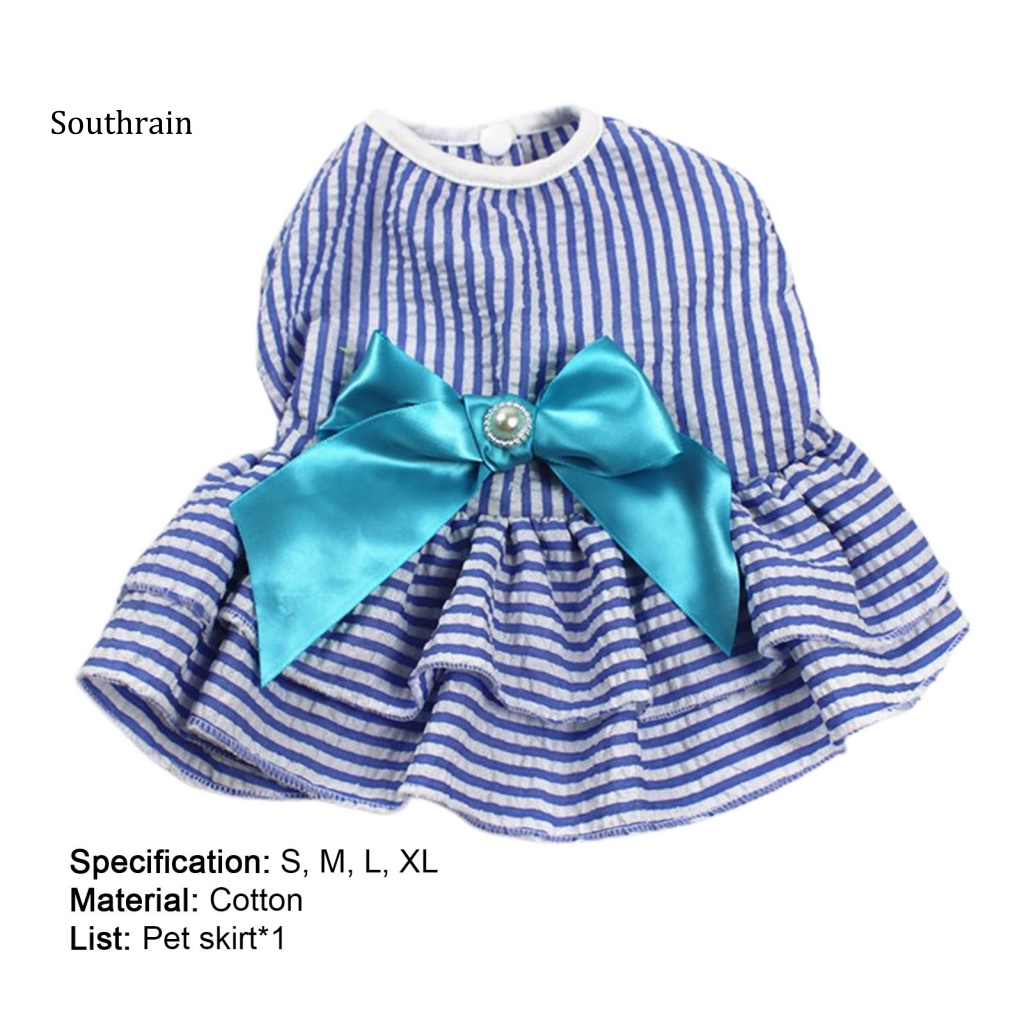 Đầm Cotton Kẻ Sọc Đính Nơ Thoải Mái Thời Trang Xuân Hè Cho Thú Cưng