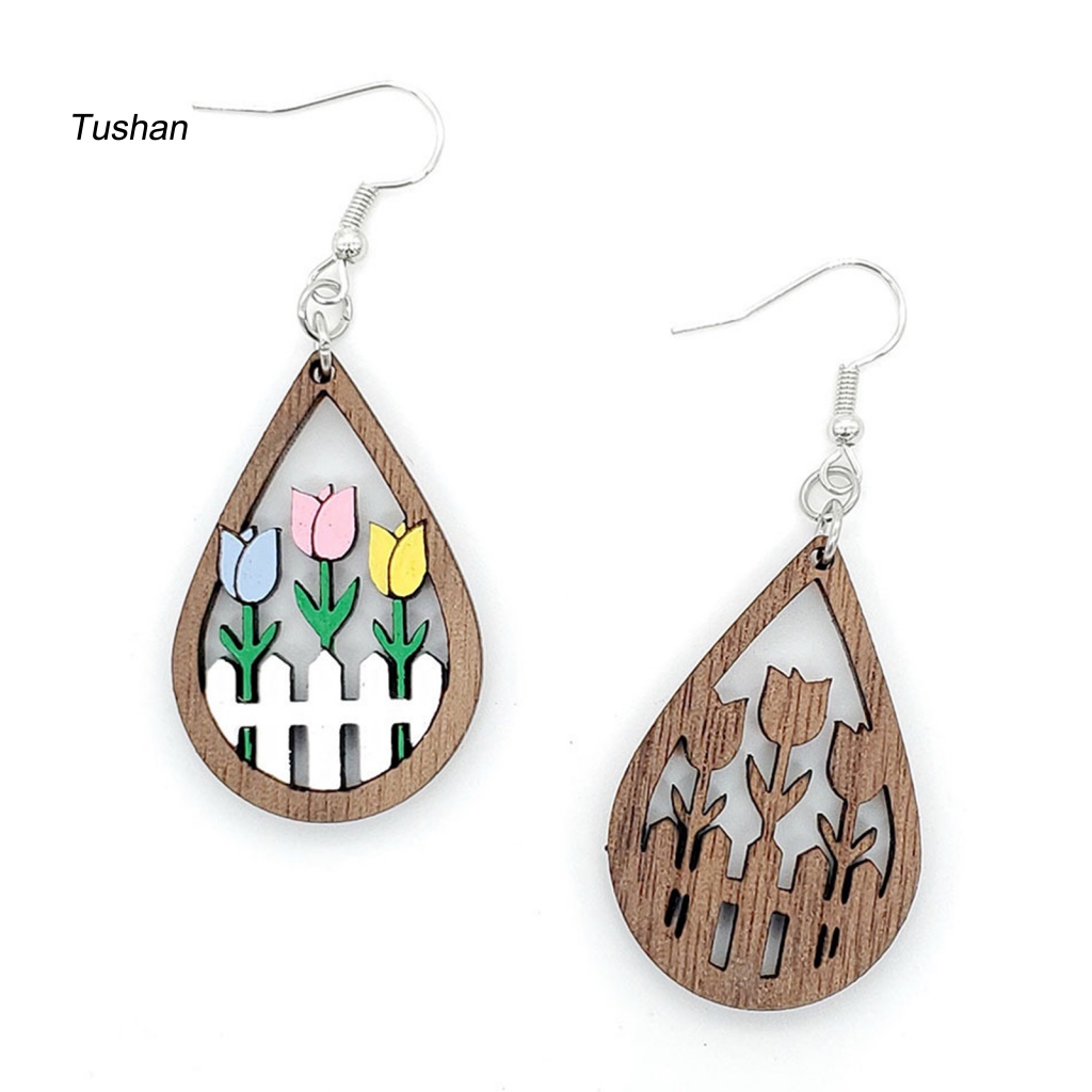 1 Đôi Bông Tai Hình Hàng Rào Hoa Tulip Xinh Xắn