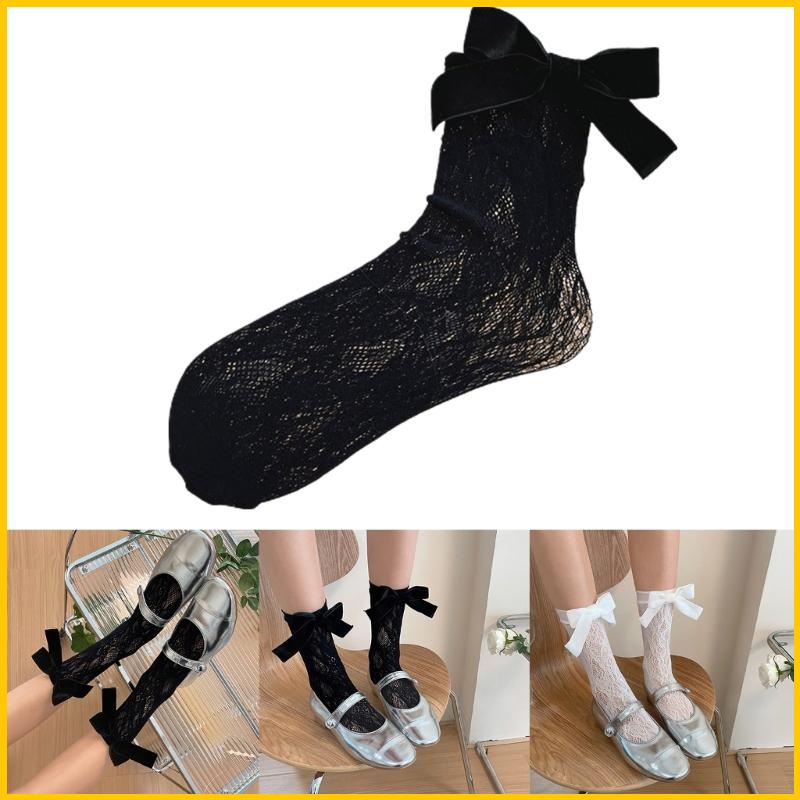 Vớ Cổ Cao Phối Ren Đính Nơ Phong Cách Pháp Dễ Thương Thời Trang Cho Nữ