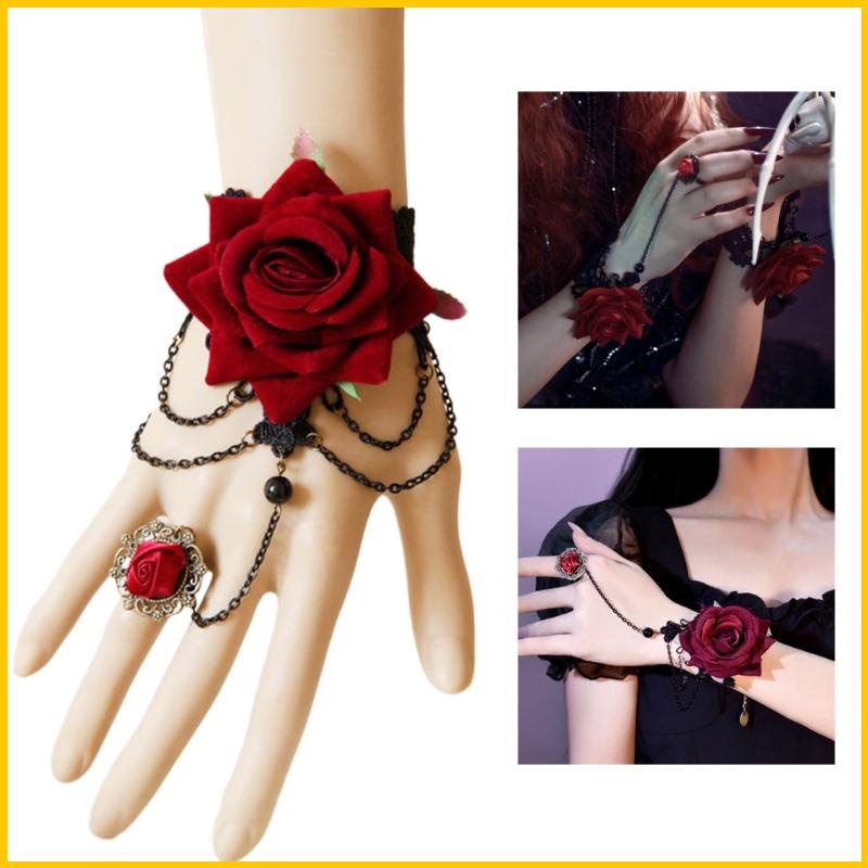 Vòng Tay Ren Phối Chuỗi Hạt Phong Cách Punk Nhật Bản