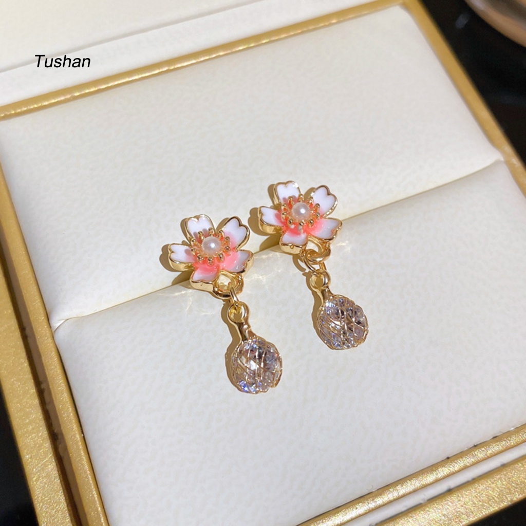 1 Đôi Khuyên Tai Dạng Hạt Xỏ Lên Màu Nhanh Họa Tiết Hoa Zircon Giả Bóng Cao Tinh Tế