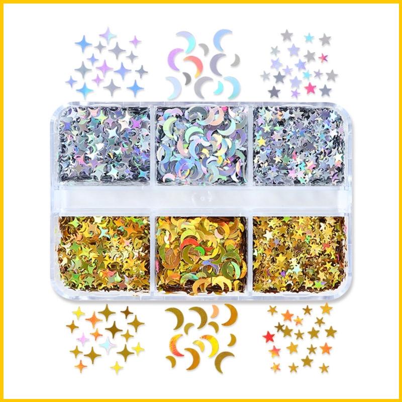 Bột Kim Tuyến Hình Ngôi Sao / Mặt Trăng Bằng Nhựa Resin Làm Đồ Thủ Công DIY