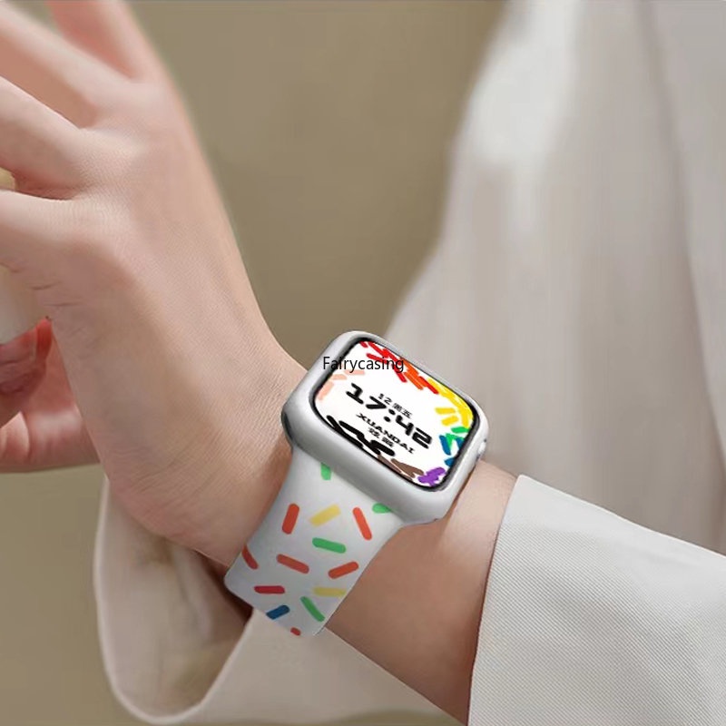Dây Đeo Đồng Hồ Bằng Silicon Màu Cầu Vồng Kích Thước 49mm 44mm 45mm 42mm 41 / 40 / 38 mm Cho iwatch Series 8 Ultra 7 Se 3 5 6 4