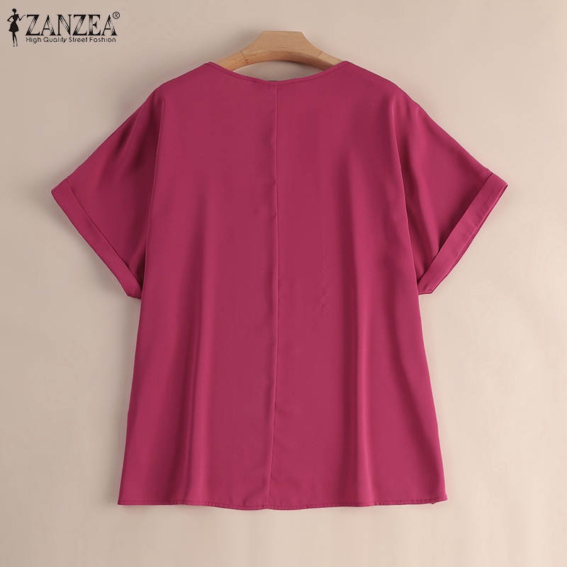 ZANZEA Áo Kiểu Tay Phồng Cổ Tròn Màu Trơn Thời Trang Hàn Quốc Cho Nữ