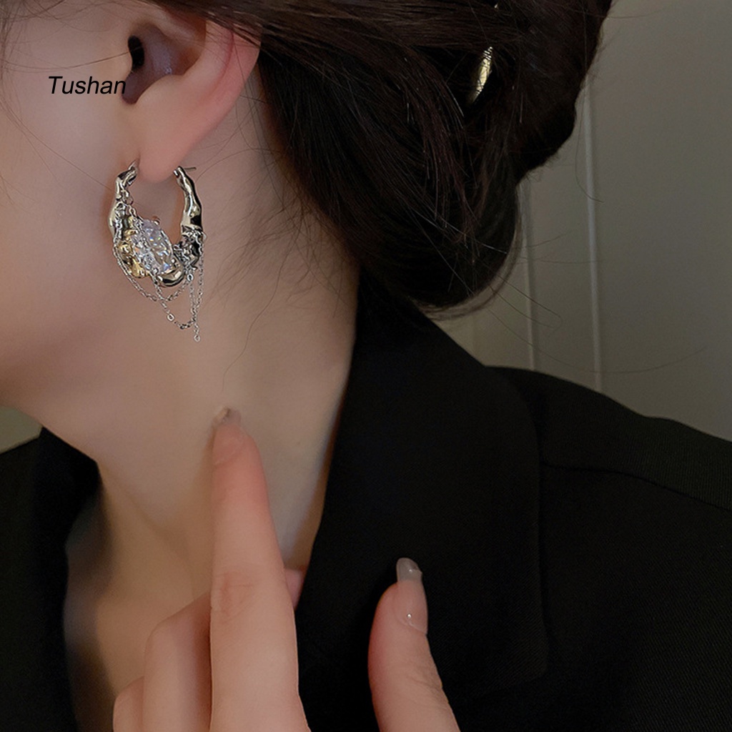 1 Đôi Bông Tai Tròn Đính Đá Lấp Lánh Thời Trang Dành Cho Nữ