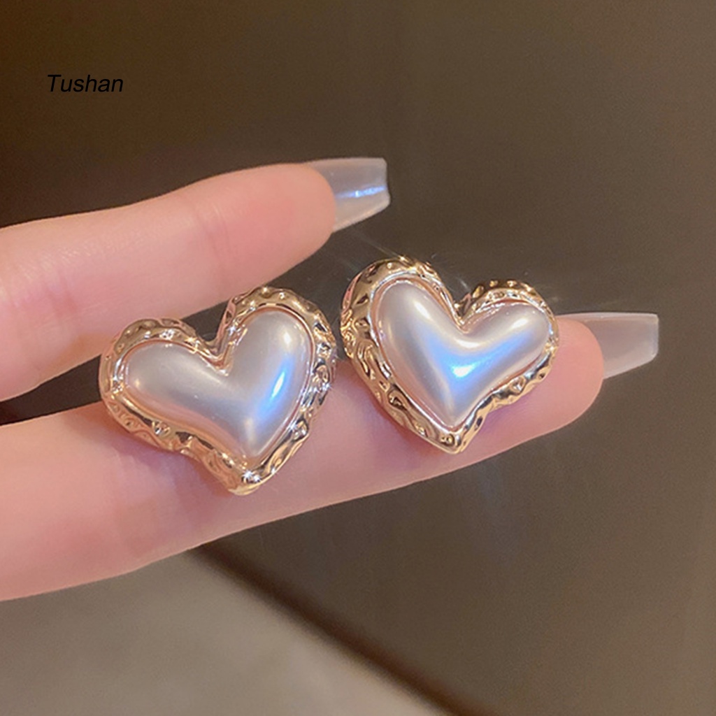Bông Tai Hình Trái Tim Màu Gradient Đính Ngọc Trai Giả Sang Trọng Thời Trang Cho Nữ