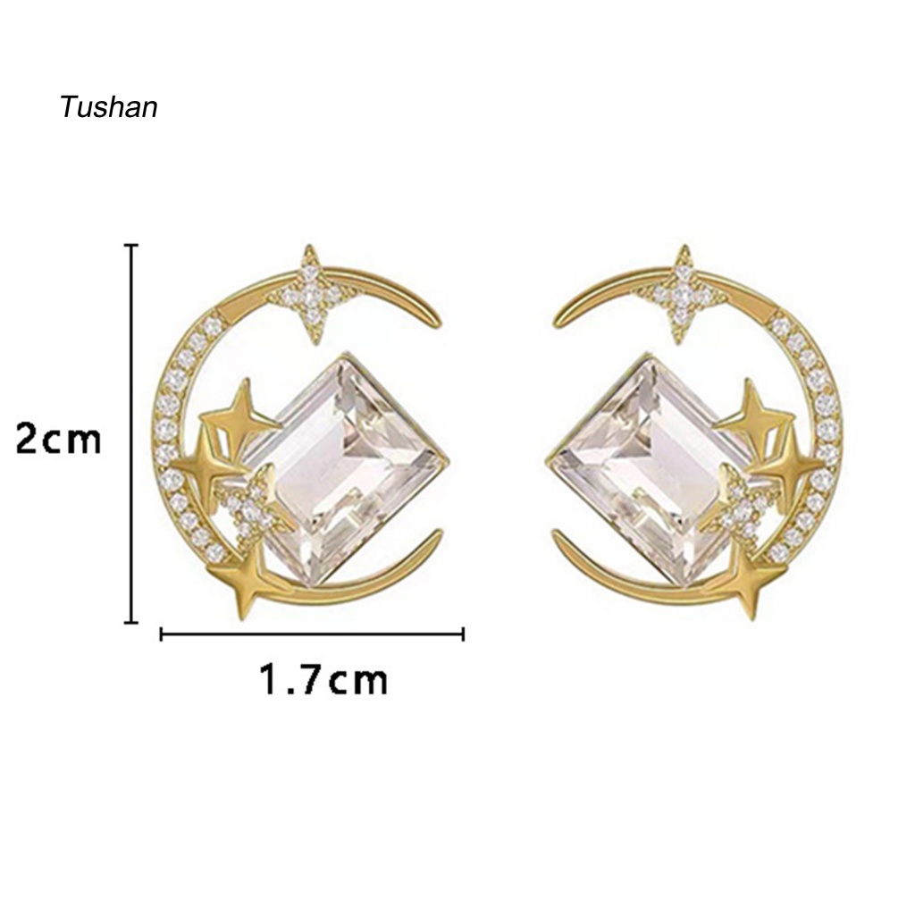 1 Đôi Bông Tai Hợp Kim Hình Ngôi Sao / Mặt Trăng Lấp Lánh Chống Oxy Hóa Thân Thiện Với Da Không Gây Kích Ứng Phong Cách Hàn Quốc Dành Cho Nữ