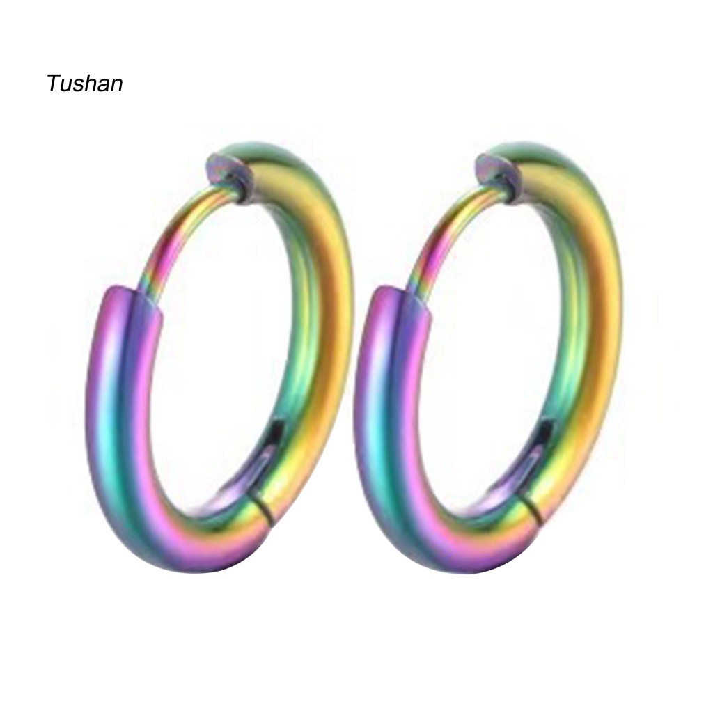 1 Đôi Bông Tai Tròn Bằng Thép Không Gỉ Màu Bạc Bóng Thanh Lịch Thời Trang