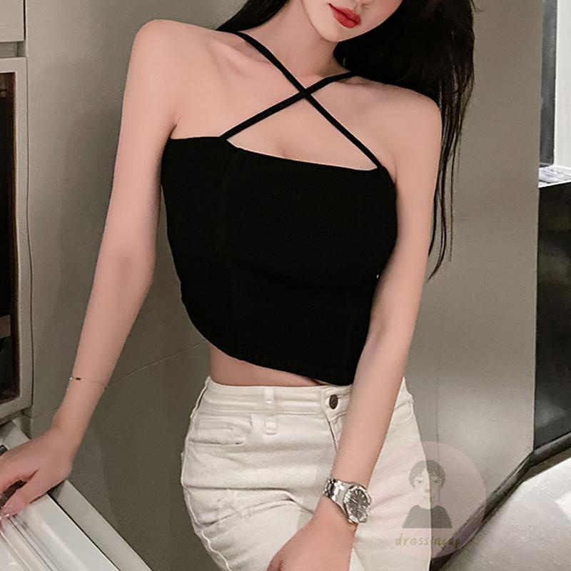 Áo Tank Top Hai Dây Lệch Tà Màu Sắc Tinh Khiết Thời Trang Cho Nữ