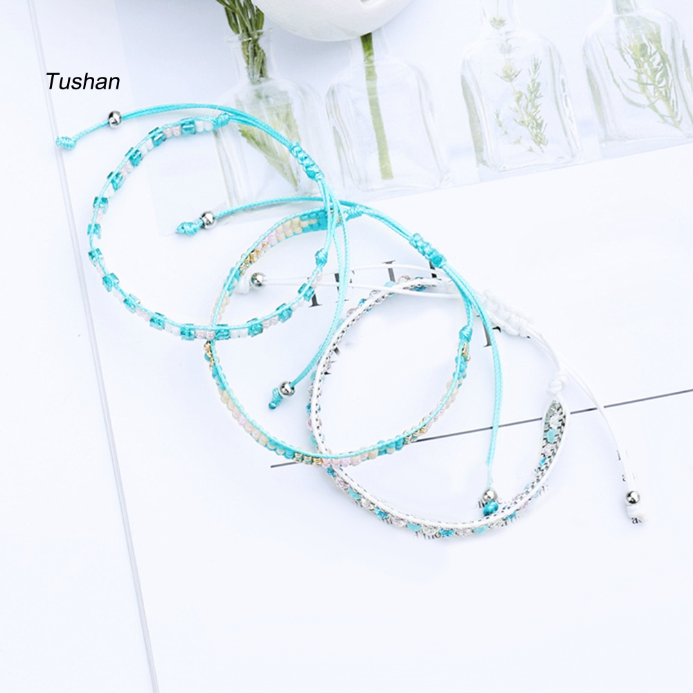 Set 3 Vòng Tay Bện Dây Xâu Hạt Nhiều Màu Phong Cách Bohemian