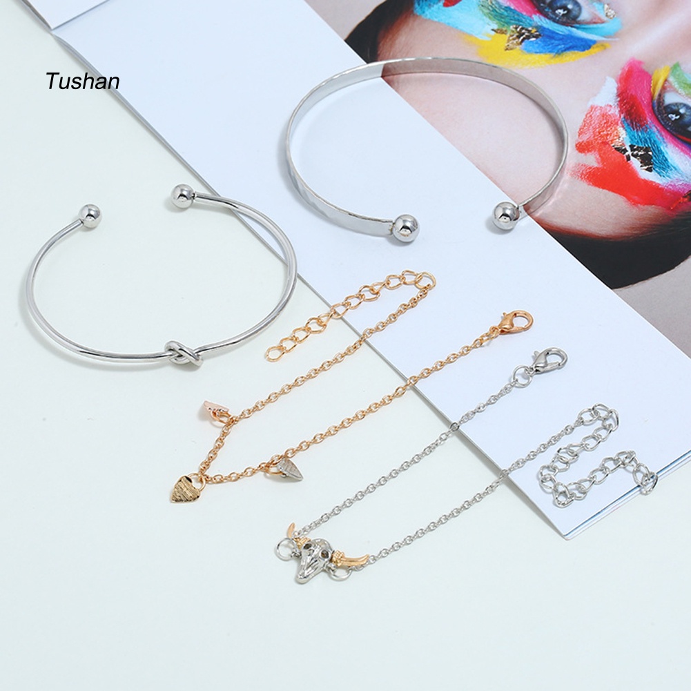 Set 4 Vòng Tay Mặt Hình Đầu Bò / Trái Tim Thời Trang Cho Nữ