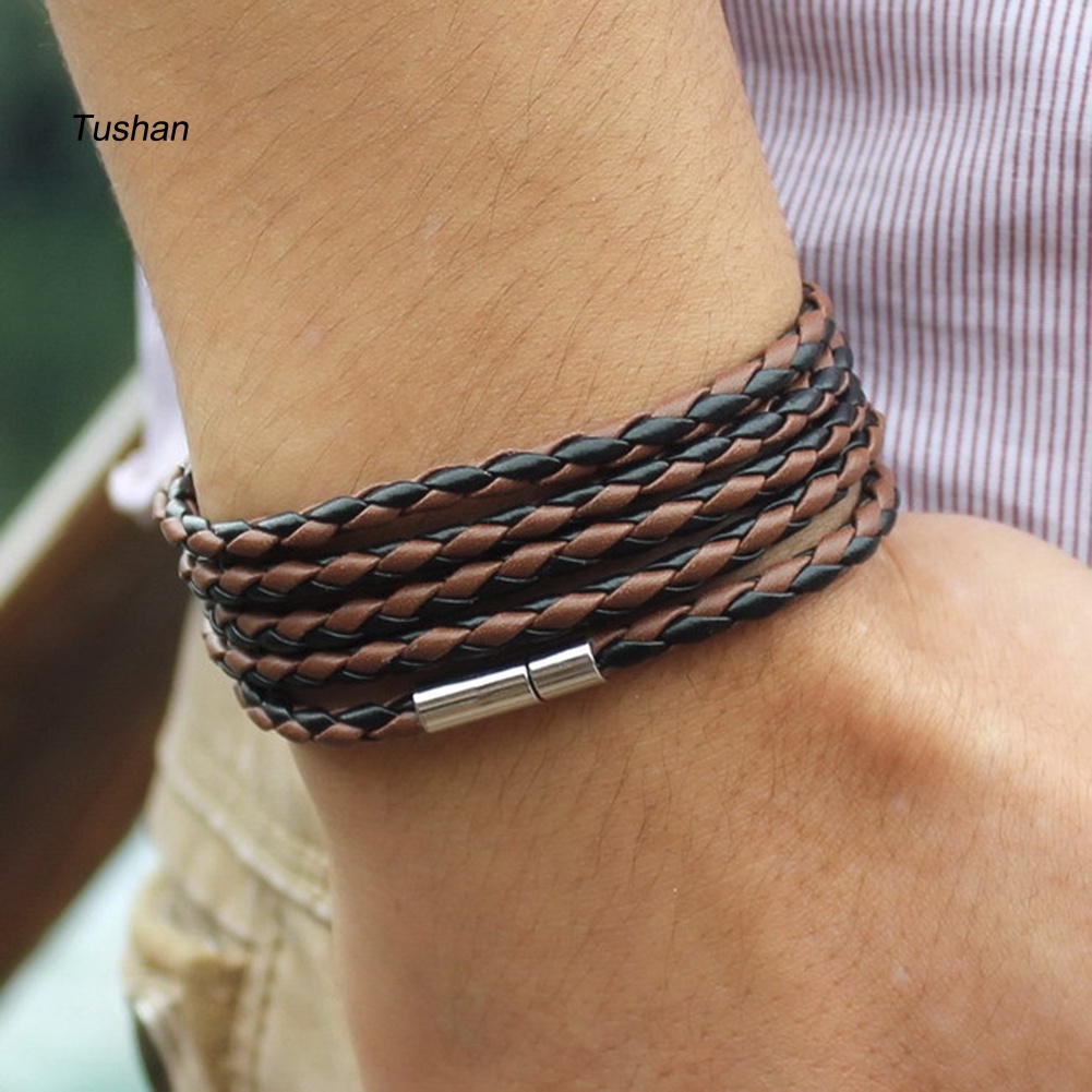 Vòng Tay Giả Da Nhiều Lớp Unisex