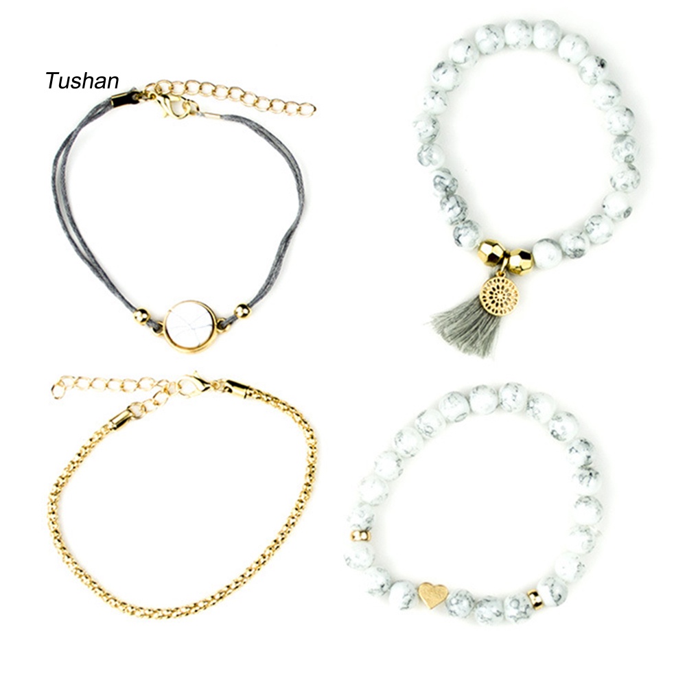 Set 4 Vòng Tay Hạt Ngọc Lam Giả Thời Trang Cho Nữ