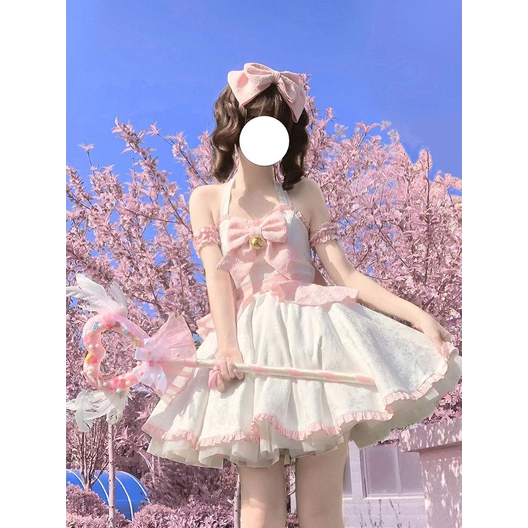 Đầm Công Chúa lolita Thắt Nơ Cổ Yếm Có Dây Buộc Bụng Và Làm Thon Gọn Bụng Công Nghiệp Nặng lolita Mới