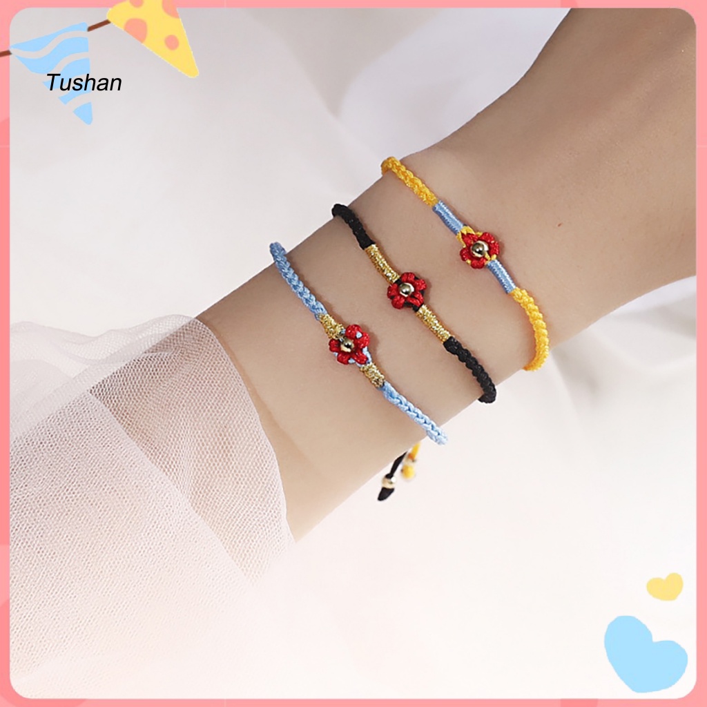 Vòng Tay Bện Dây Polyester Mặt Hoa Màu Đỏ Thời Trang