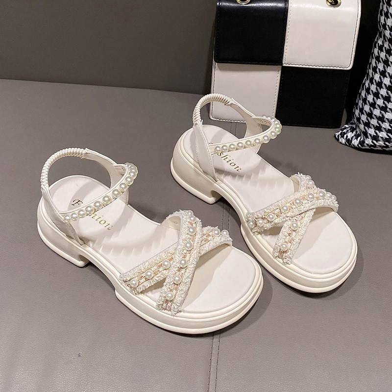 Ielgy Xăng đan Hở Ngón Đính Ngọc Trai Đơn Giản Thoải Mái Cao Cấp Dễ Phối Đồ Cho Nữ