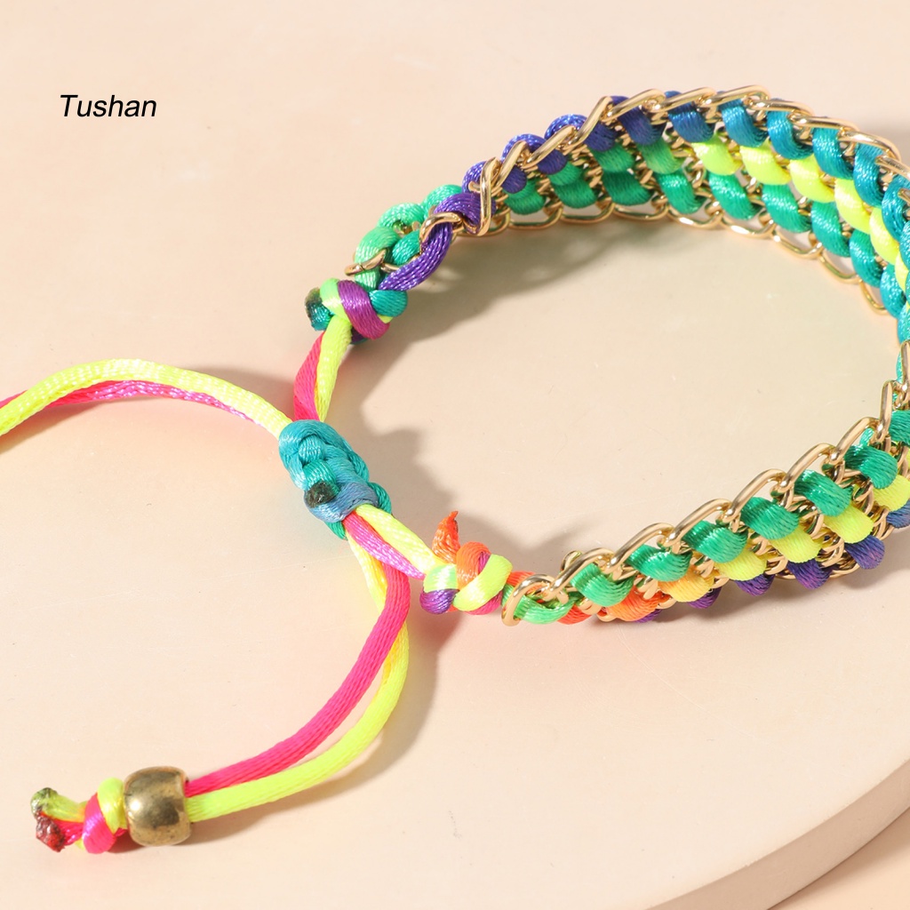 Vòng Tay Dây Thừng Bện Phối Hợp Kim Nhiều Màu Sắc Unisex