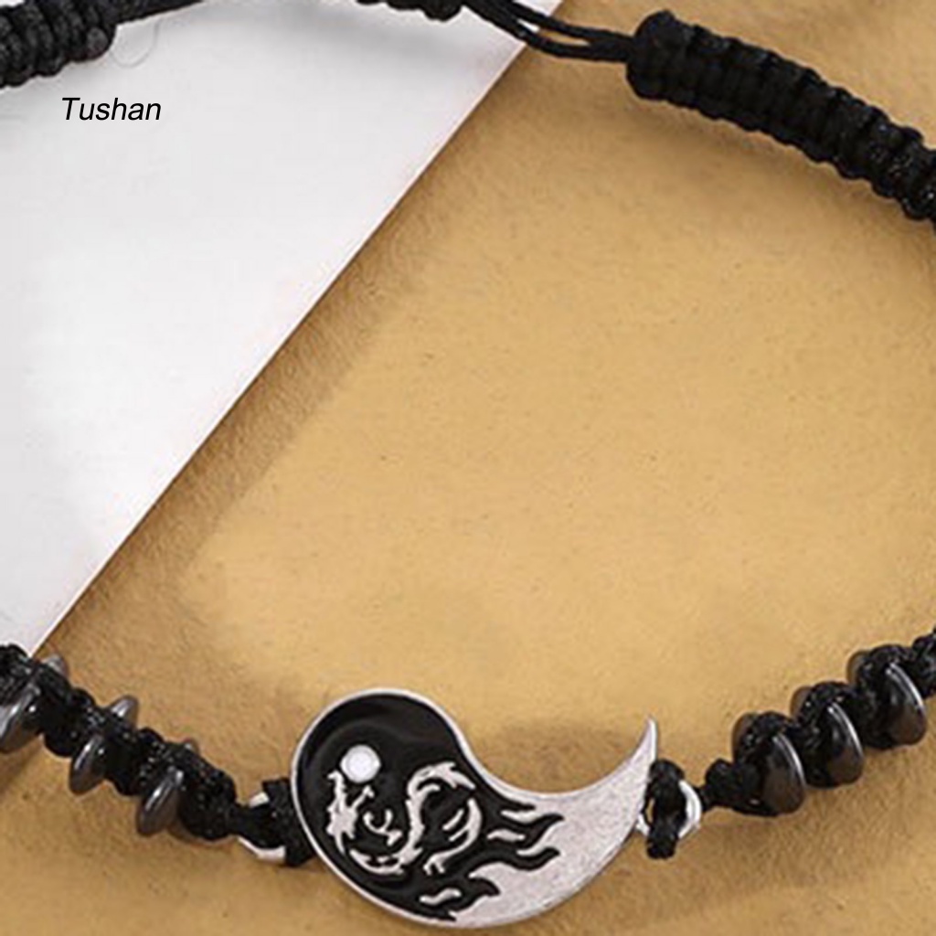 [Ts] Vòng Tay Dây Bện Mặt Tròn Họa Tiết Thái Cực Quyền Phong Cách Dân Tộc Cổ Điển Có Thể Điều Chỉnh