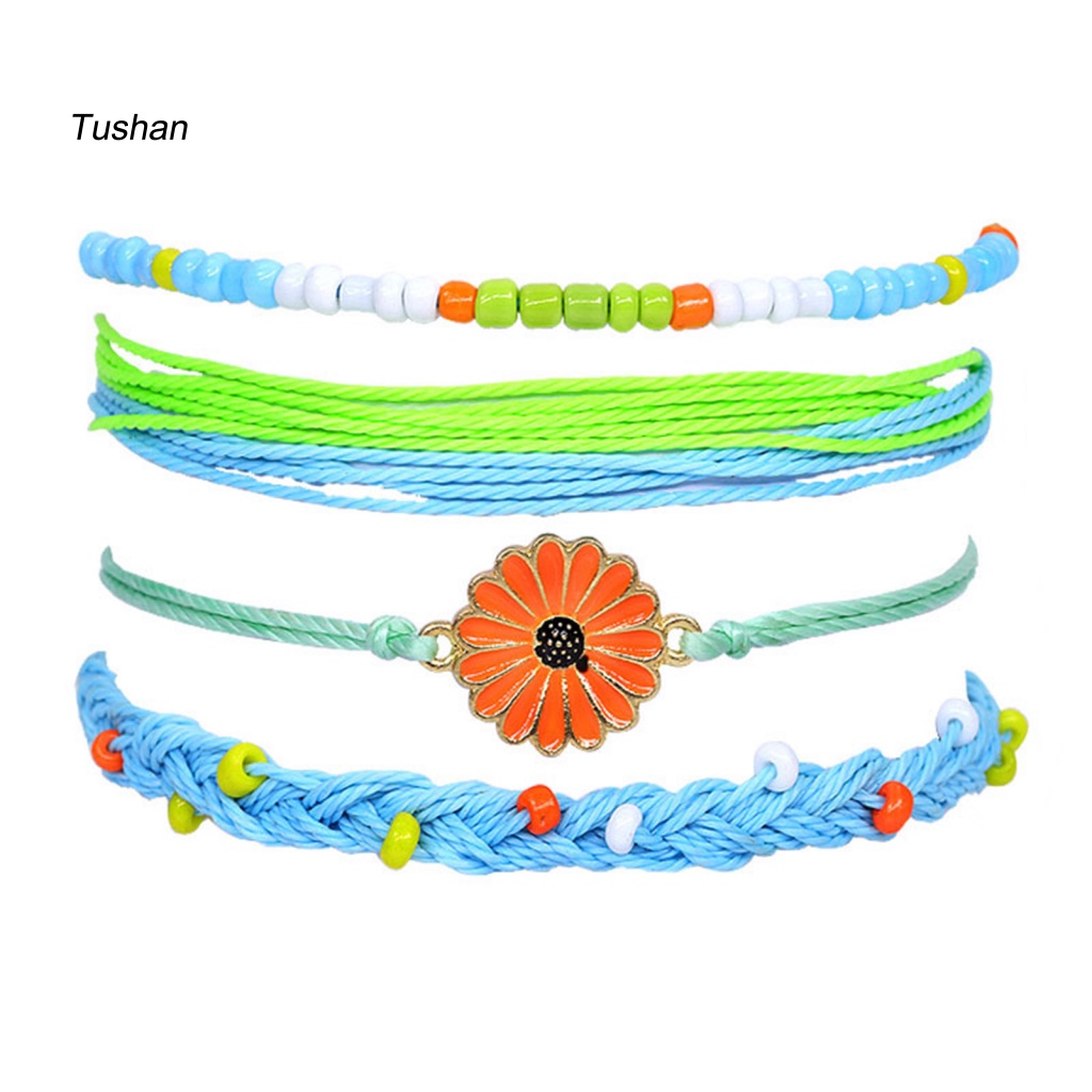 Set 4 Vòng Tay Bện Dây Thủ Công Chống Nước Phong Cách Bohemian Cho Nữ