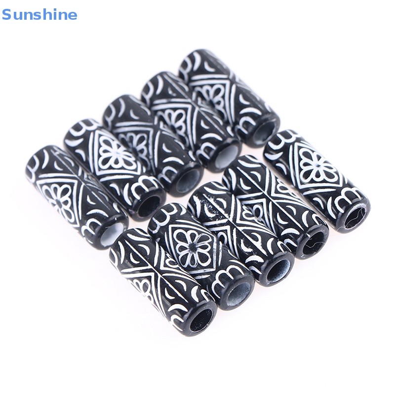 Bộ 10 Hạt Acrylic Bện Tóc Màu Đen Phong Cách Viking Độc Đáo