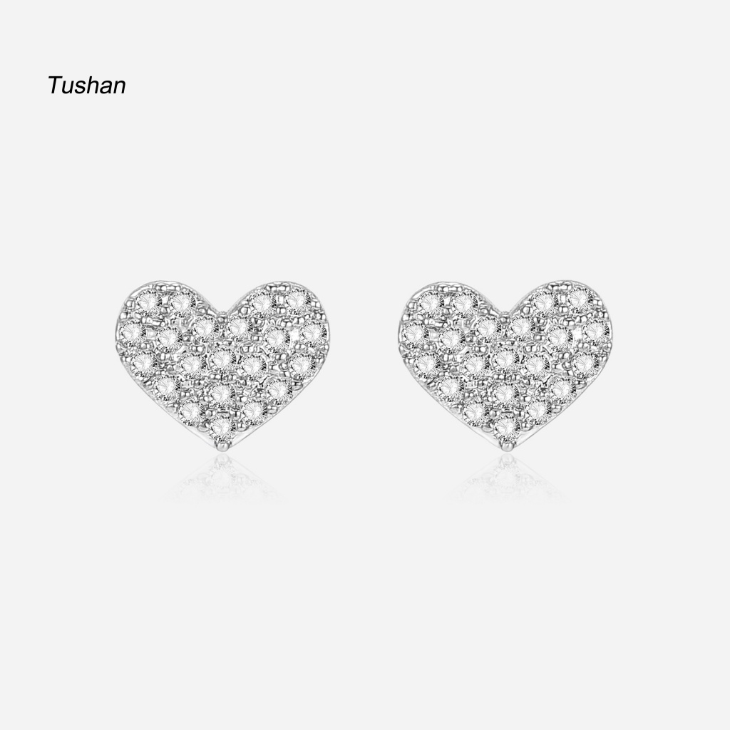 Bông Tai Hình Tròn / Trái Tim Đính Đá Zircon Đơn Giản Dành Cho Nữ