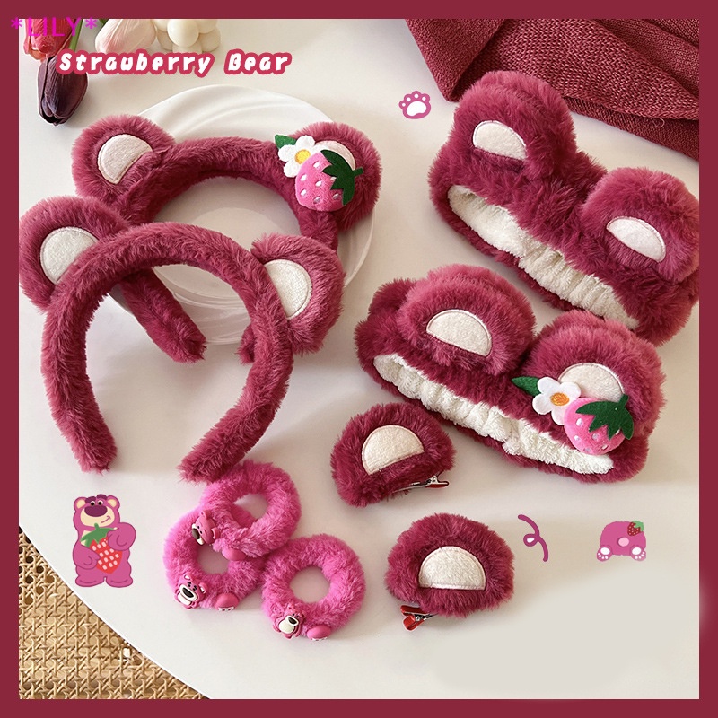 Lily Kawaii Ngọt Ngào Hairband Dâu Gấu Sang Trọng Tai Headband Phim Hoạt Hình Rửa Mặt Chống Trượt Dễ Thương Headdress Tóc Hoop Headband Cô Gái Accessoires Uuu