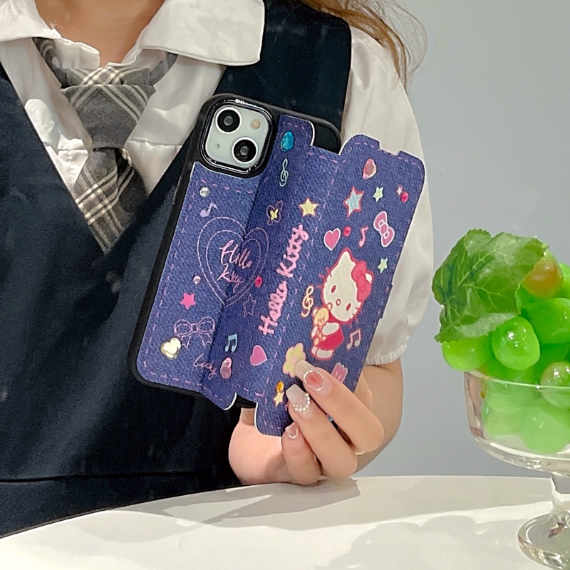 Ốp Điện Thoại Denim Mềm Chống Sốc Có Giá Đỡ Hình Mèo Cho iPhone 14 13 12 11 Pro Max 14 Plus