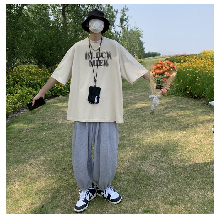 Nam ngắn tay T-shirt cổ điển Mỹ mùa hè nâu trắng