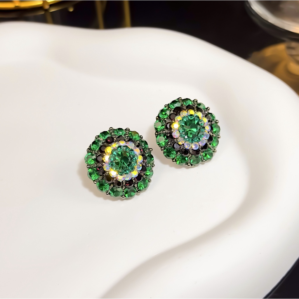 Khuyên Tai Bạc Đính Đá Pha Lê Xanh Lá Phong Cách Hàn Quốc Kiểu Mới
