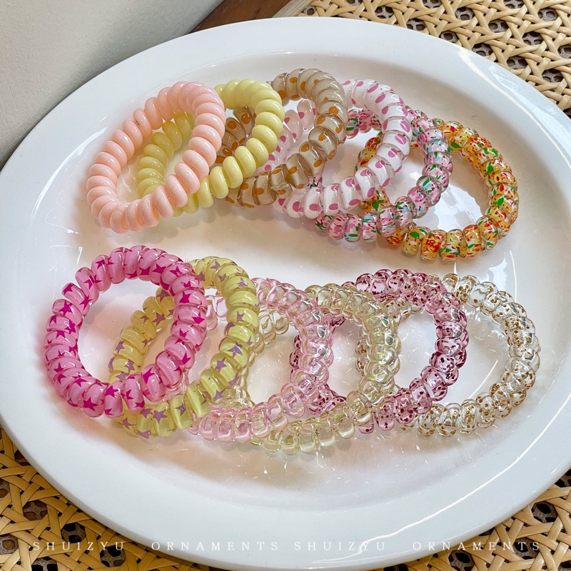 Set 6 Cuộn Dây Điện Thoại Màu Kẹo Ngọt Thời Trang Không Có Dây Buộc Đầu Tàu Thuyền