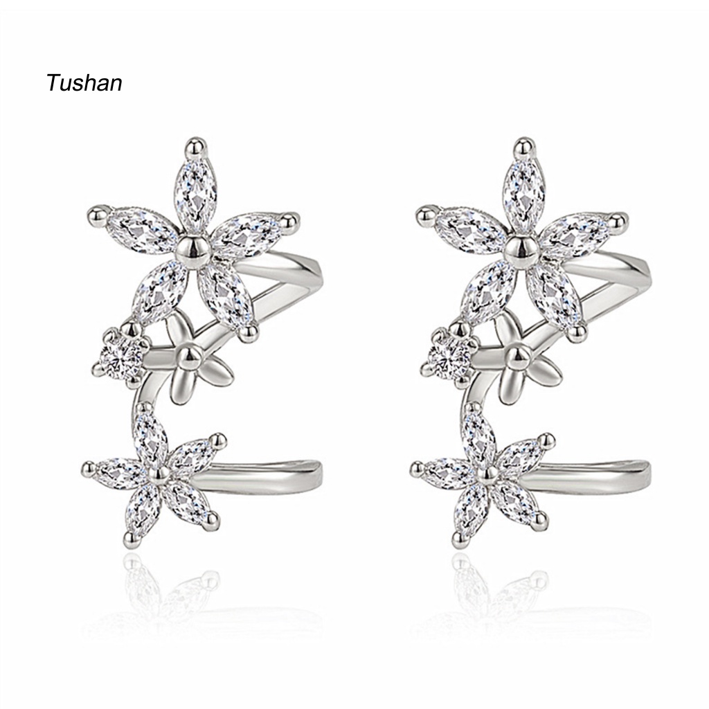 1 Đôi Bông Tai Hình Hoa Đính Đá Zircon Lấp Lánh Dành Cho Nữ