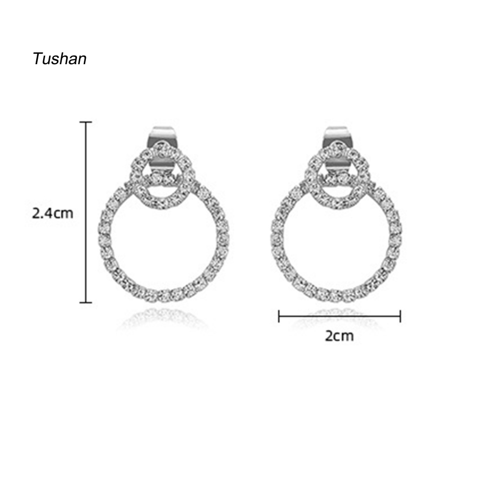 1 Đôi Bông Tai Tròn Đính Đá Lấp Lánh Phong Cách Nhật Bản