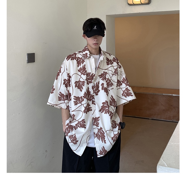 Áo Sơ Mi Tay Ngắn Dáng Rộng Họa Tiết Hoa Phong Cách Hồng Kông Thời Trang Đi Biển Mùa Hè Cho Nam