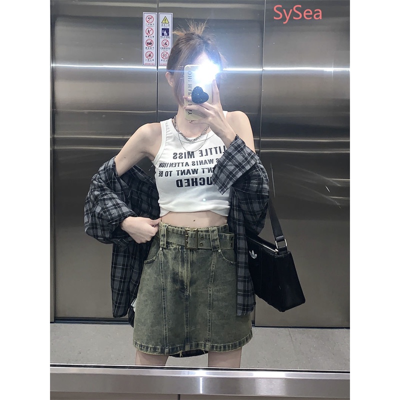 Chân váy jean Lưng Cao Phong Cách Retro Thời Trang Mùa Hè Cho Nữ