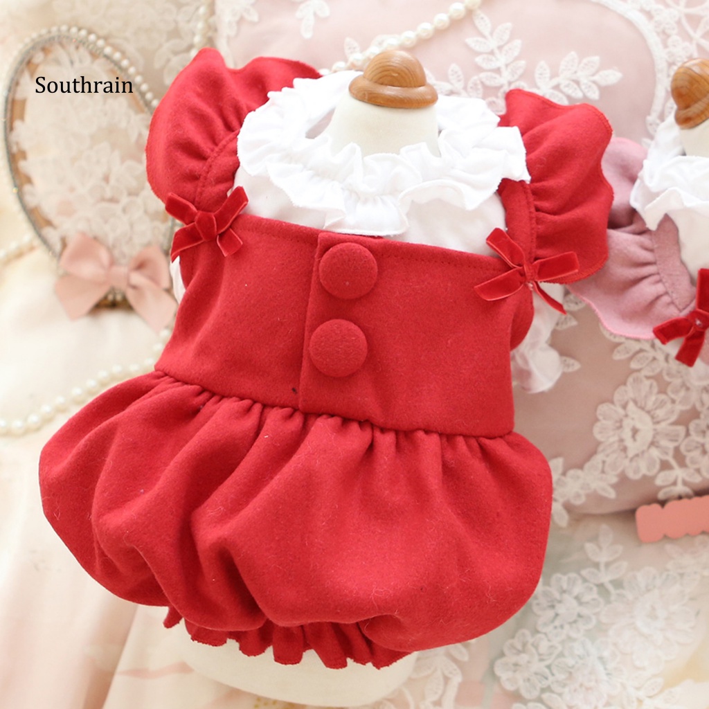 Bộ Đầm 2 Món Bằng Cotton Tay Phồng Dày Dặn Chống Gió Màu Đỏ / Hồng Thân Thiện Với Da Cho Thú Cưng