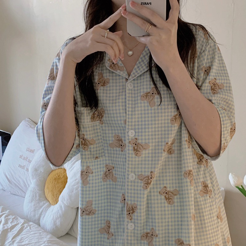 Bộ Đồ Ngủ Dáng Rộng Thời Trang Mùa Hè Hàn Quốc Dành Cho Nữ