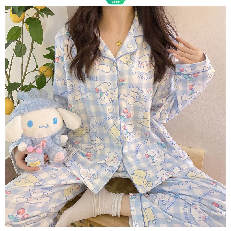 SANRIO Bộ Đồ Ngủ Tay Dài In Hình Cinnamoroll Dễ Thương Phong Cách Nhật Bản Thời Trang Xuân Thu Cho Nữ