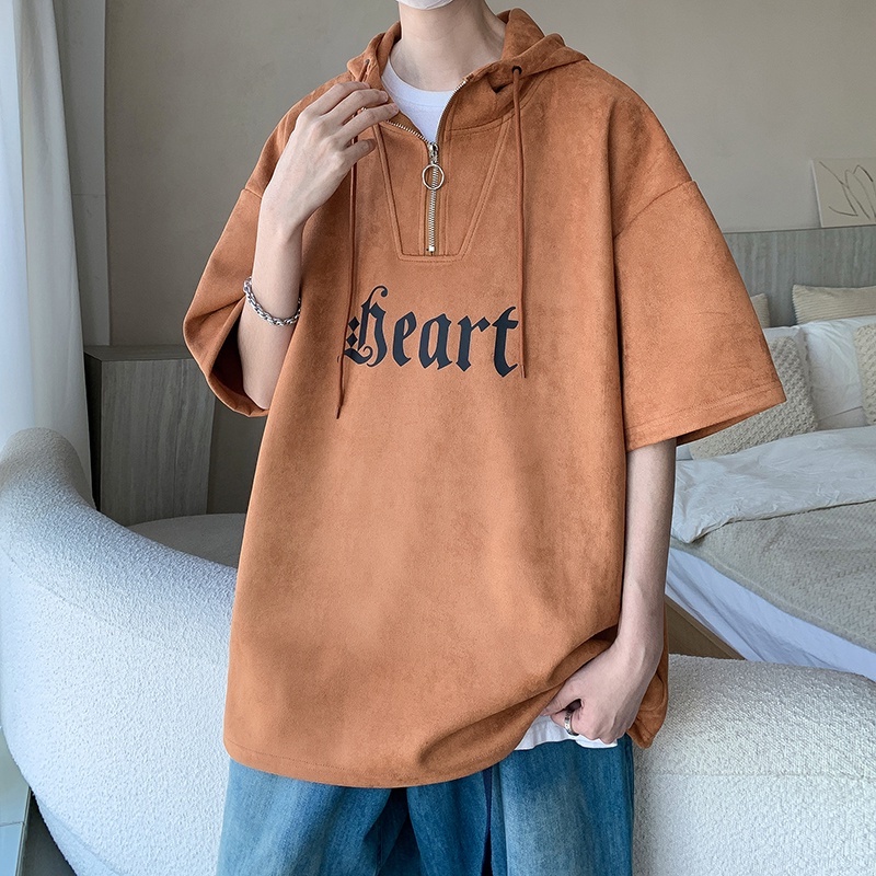 Áo Hoodie Da Lộn Ngắn Tay Phong Cách Đường Phố Mỹ Thời Trang Cho Nam