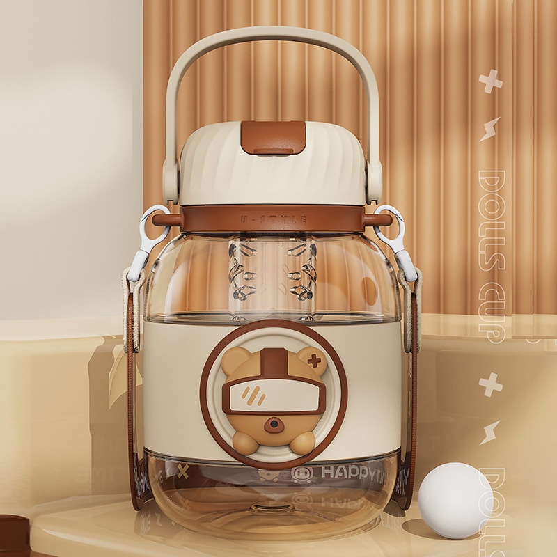 Bình Nước Thể Thao Bằng Nhựa Dung Tích Lớn 950ml Thiết Kế Dễ Thương Có Ống Hút Tiện Dụng Cho Học Sinh