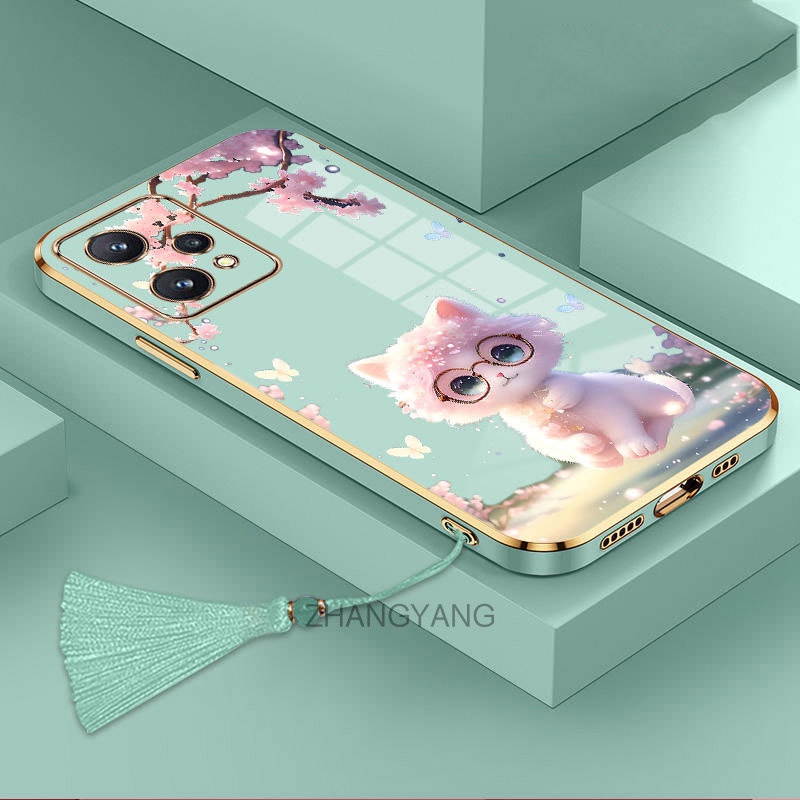 Ốp Điện Thoại TPU Silicon Mềm Mạ Viền Hình Mèo Có Dây Đeo Tua Rua Cho Realme 9 Realme 9 Pro 9 Pro