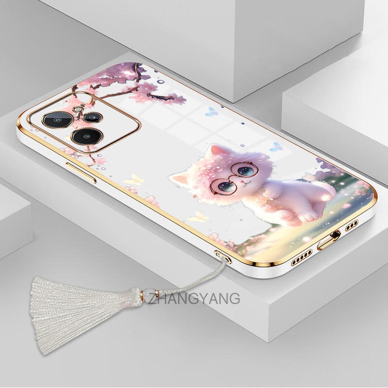 Ốp Điện Thoại TPU Silicon Mềm Mạ Viền Hình Mèo Kèm Dây Đeo Cho Realme 10 Realme 10 Pro Realme 10 Pro +