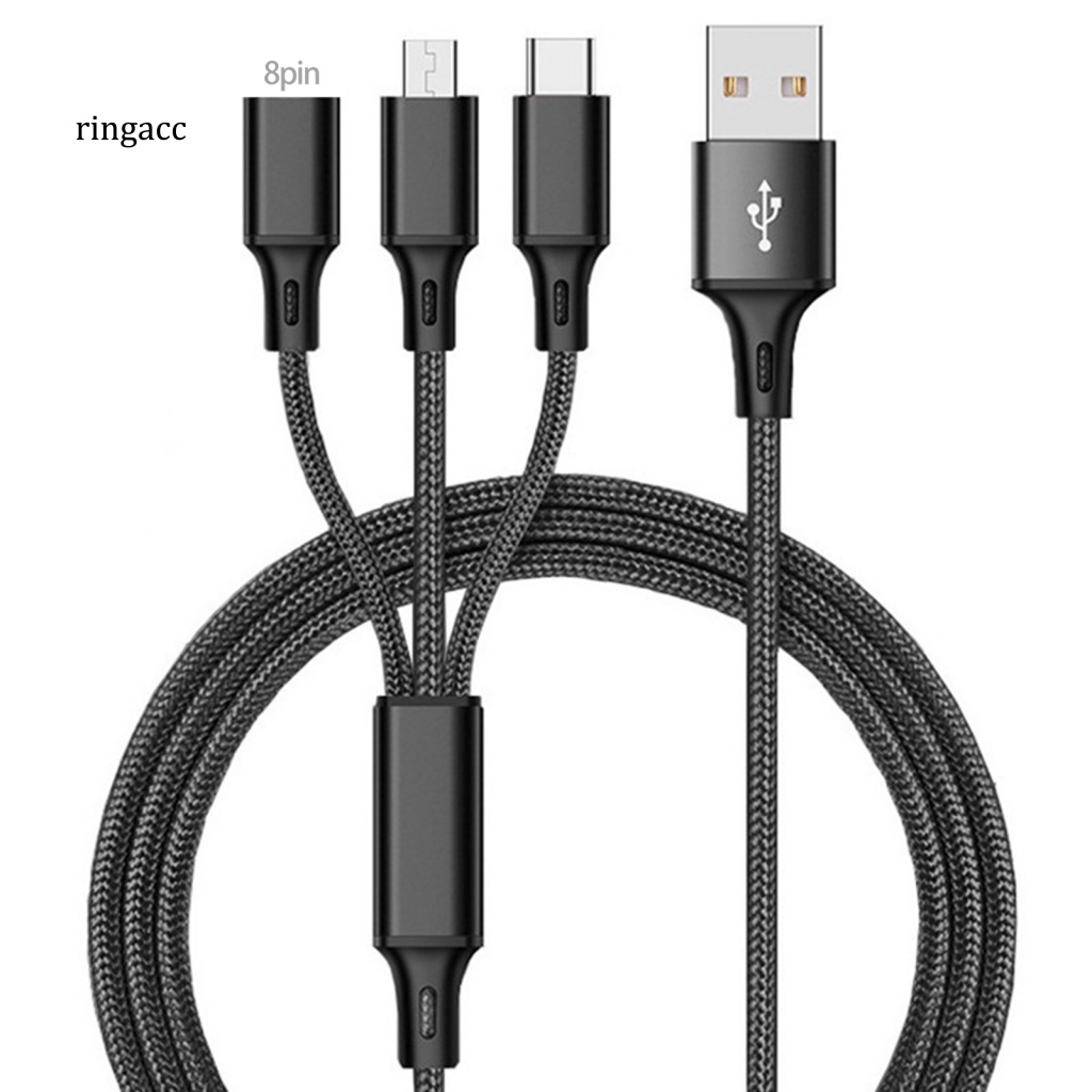 Dây Cáp Sạc Nhanh Type-C Micro USB 8Pin 3 Trong 1 Chống Rối Dành Cho Điện Thoại Android iPhone