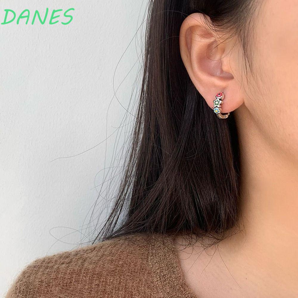 Khuyên Tai Dạng Vòng Hở Bằng Hợp Kim Họa Tiết Hoa Khô Sơn Dầu Cổ Điển Thời Trang Cho Nữ