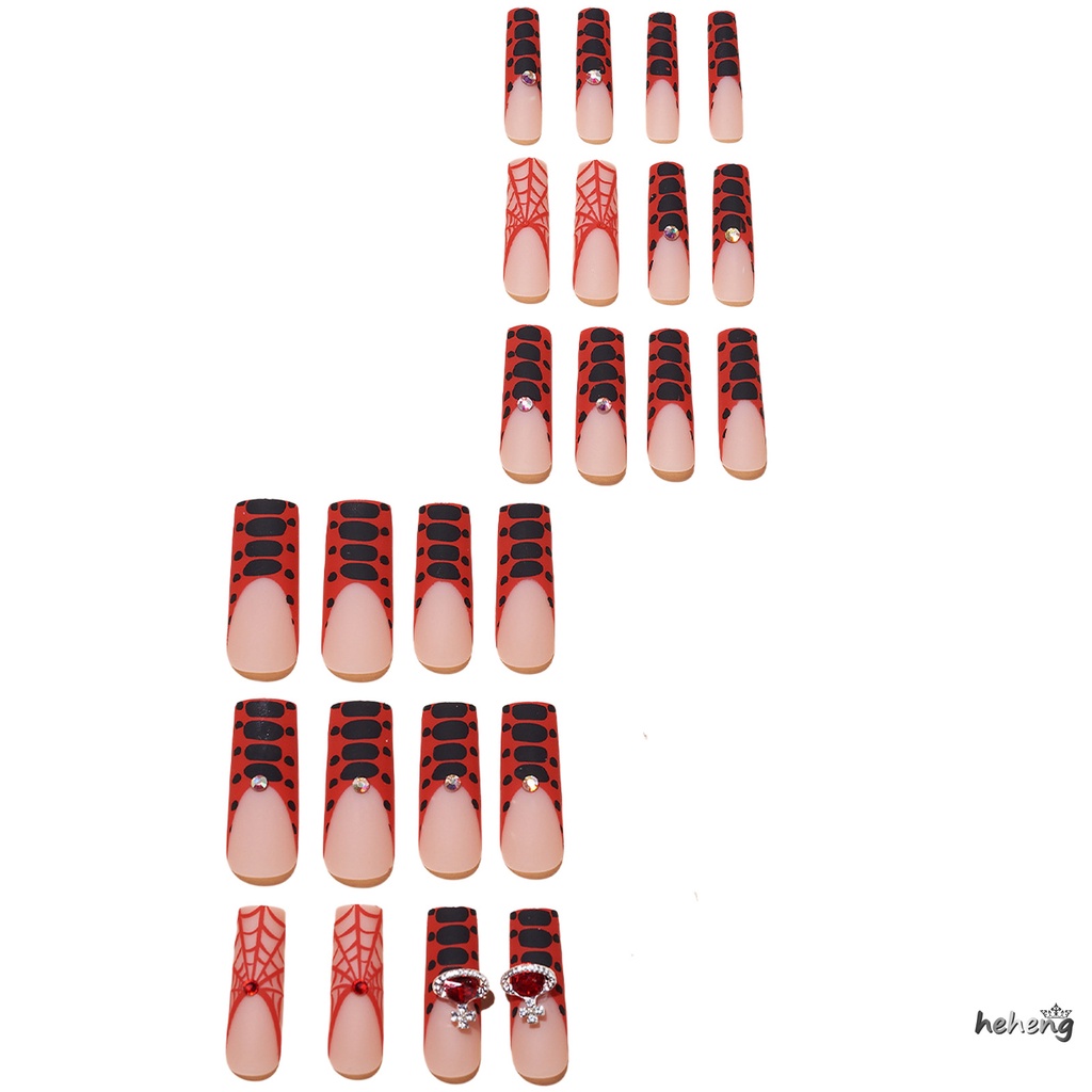 Bộ Móng Tay Giả Hình Vuông Dài Màu Đỏ Che Phủ Toàn Diện Tự Nhiên