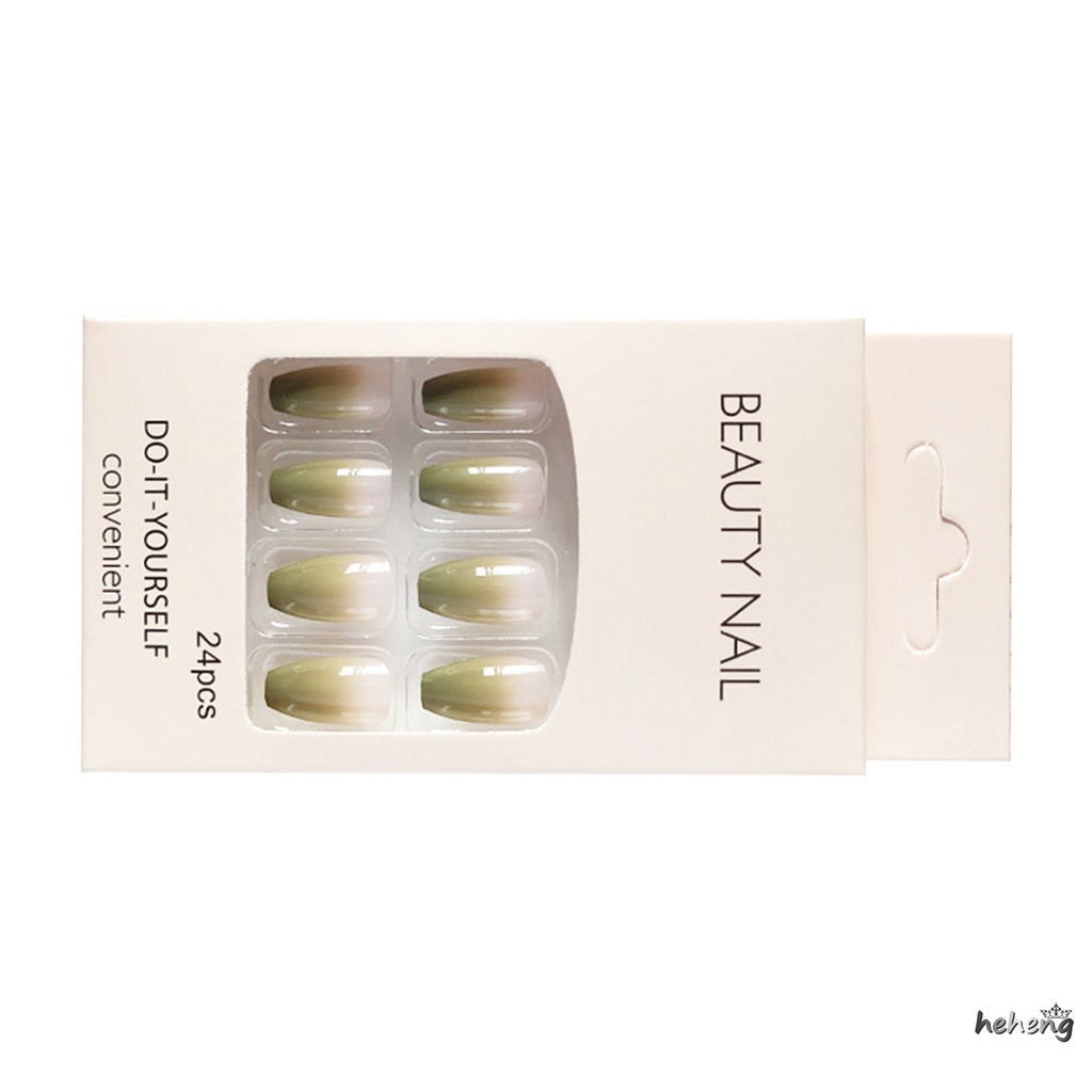Bộ 24 Móng Tay Giả Màu Sắc Matcha Lâu Trôi Không Gây Dị Ứng